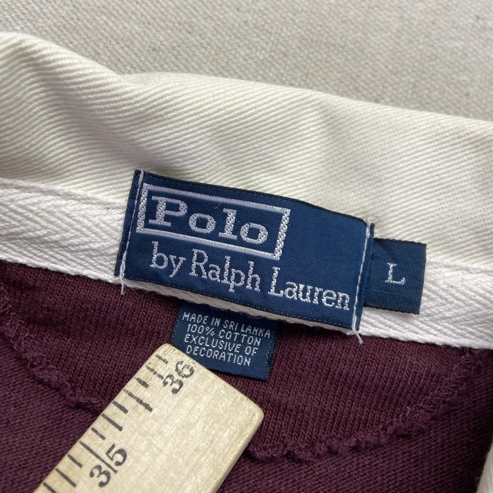 Vintage Polo Ralph Lauren Rugby Shirt Mens L Striped Ivy League Logo 90s - Picture 3 of 9